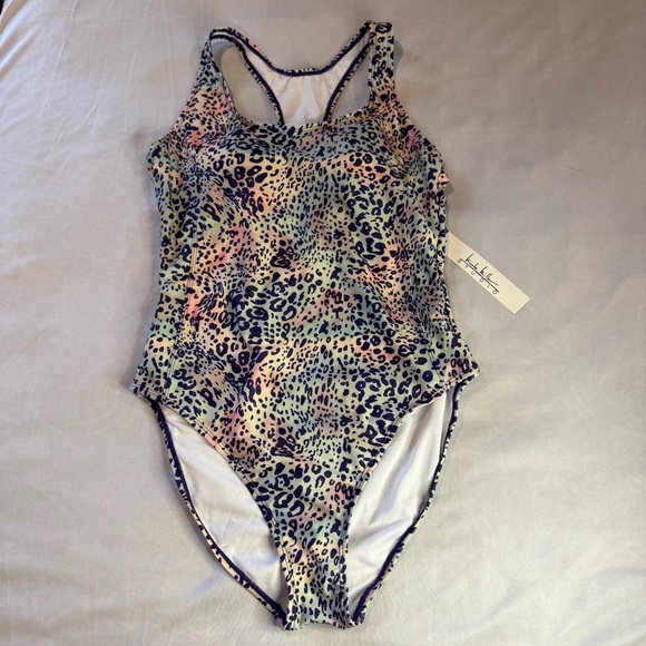 Nicole Miller Bathing Suit Cheetah Print, Racer Back, Size L - Picture 1 of 9
